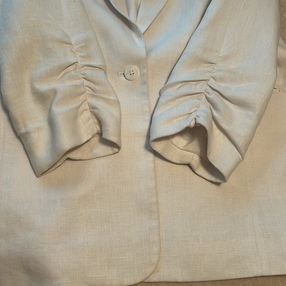 Michael Michael Kors Women's Ruched Sleeve White Linen Blazer Sz 16 - Picture 9 of 14